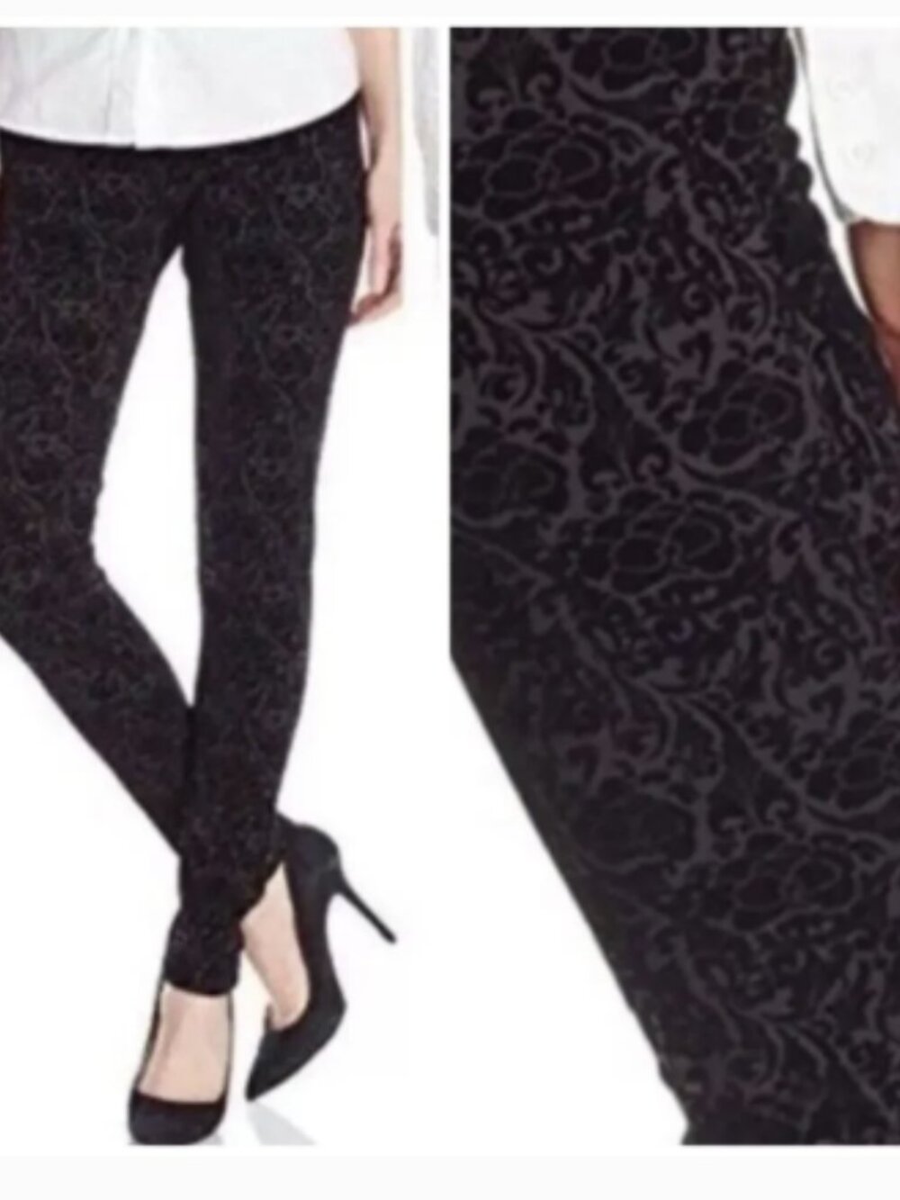 NYDJ NWT 24W Black Primrose Flocking Pull On Jacquard Velvet Pants Lift Tuck